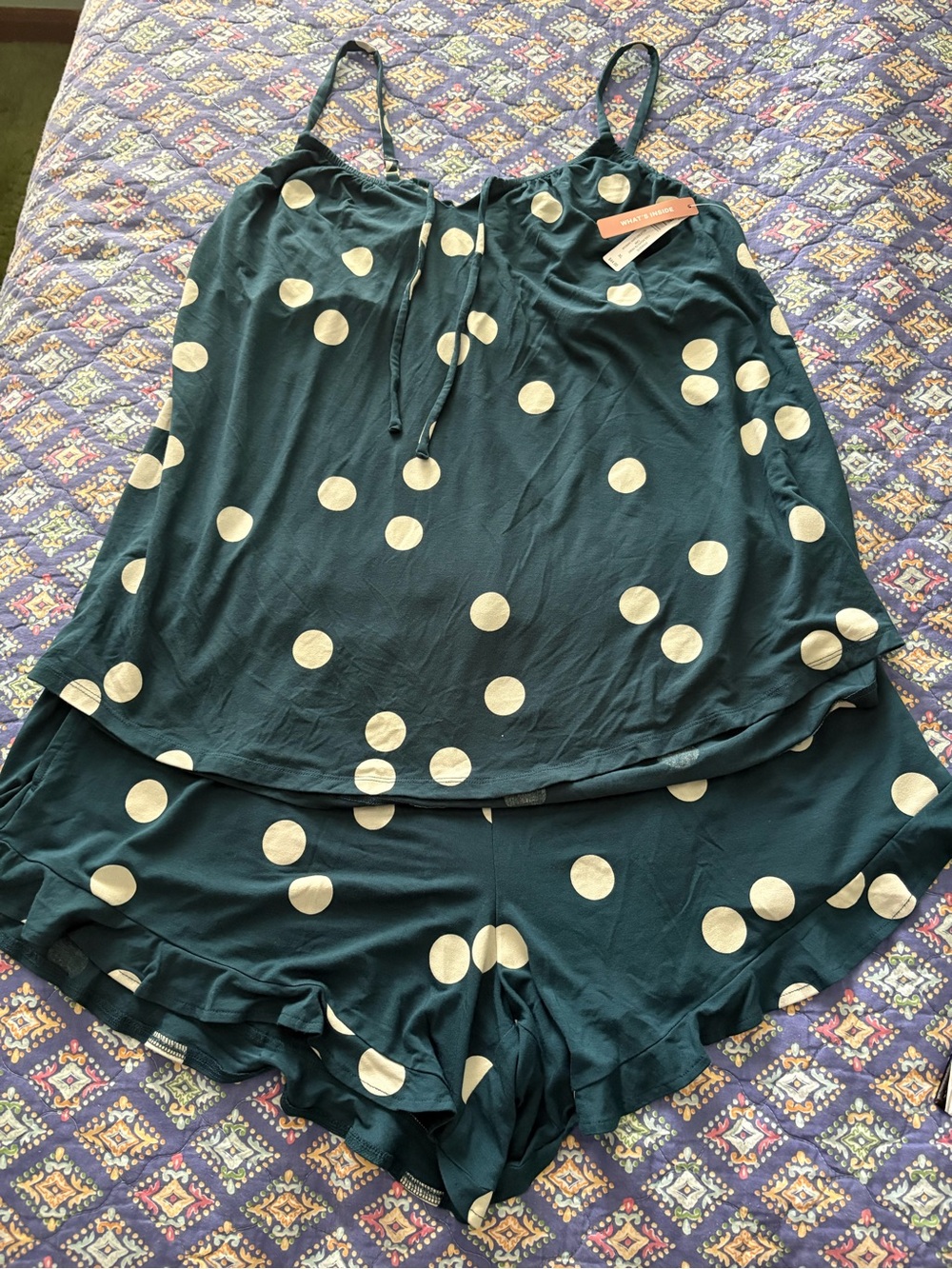Soma Polka Dot Satin-Feel Women's Shorts Set - Dark Teal/White
